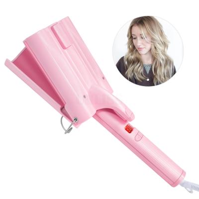 China Heat Adjustable Settings Pink Hair Curler with LCD Temperature Display Crimp Iron for Hair Professional Hair Iron Crimper for sale