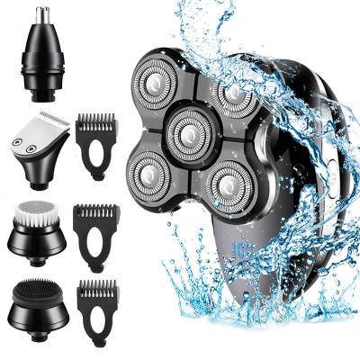 China Mini portable professional waterproof usb 4d triple blade electric shaver machine, LED lights 6 skull face body nose back beard in1 for sale