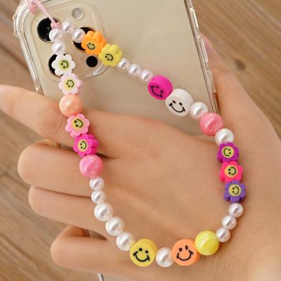 China Colorful Resin Acrylic Beads Strap Lanyard Smile Cellphone Chain Strap Anti-lost Charm Mobile Phone Chain Cellphone for sale