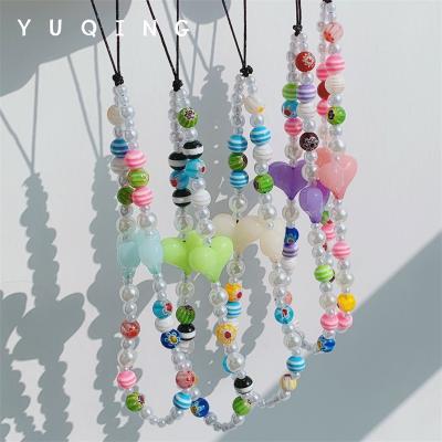 China 2022 Chunky Resin Acrylic Love Color Beads Phone Chain Cute Multicolor Heart Shape Bead Cell Phone Chain for sale