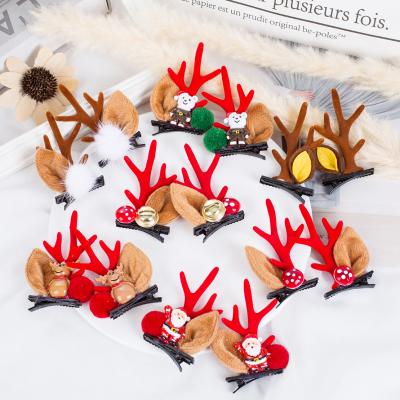 China Winter Furry Santa Claus Moose Mushroom Hairclip Christmas Soft Headdress Hairpin Antlers Hair Accessories for sale