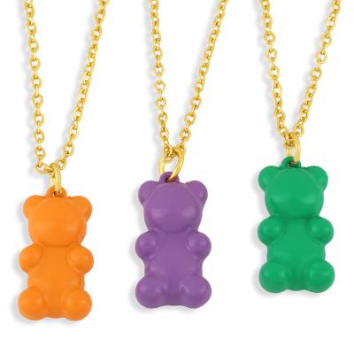 China 2022 Vintage Oil Dripping Enamel Bear Necklace Brass Clavicle Pendant Chain Halskette for sale