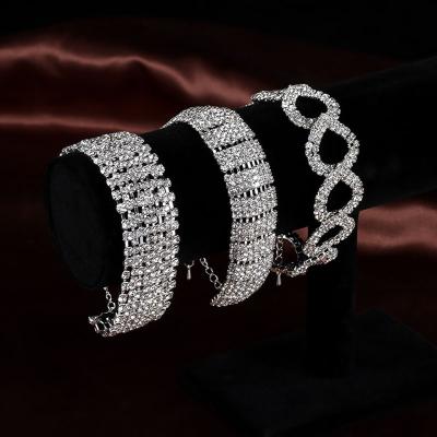 China 2021 Hot Sellings Amazon BOHEMIA Women's Hollow Diamond Tennis Stretch Choker Bracelet Bangles Wedding Rhinestone Bracelet for sale