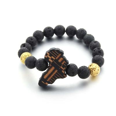 China 2021 Hot Selling African Bracelets Religious Map Lava Stone Bracelet Adjustable Bead Natural Black Volcanic Wood Amazon Elastic for sale