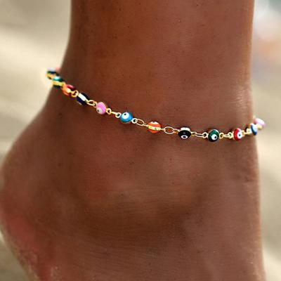 China BOHEMIA Tobillera Women Jewelry Gold Color Link Chain Blue Evils Eye Multicolor Enamel Anklet Anklets Eye Dangling Anklet for sale