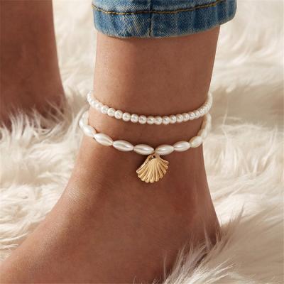 China BOHEMIA Crystal Pearl Anklets Set Women Shell Chain Anklet Beach Foot Multilayer Jewelry Corrie Shell Multilayer Anklet for sale