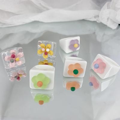 China Korean Creative Geometric Square Resin BOHEMIA Flower Acrylic Ring Colorful Candy Color Transparent Ring for sale