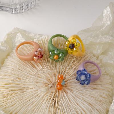 China BOHEMIA Korea Acrylic Resin Crystal Flower Ring Round Crossrregular Colorful Transparent Geometric Flower Ring for sale