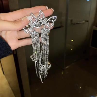 China Orecchini TRENDY Oversized Hollow Butterfly Crystal Dangle Earrings Long Tassel Farfalla Rhinestone Drop Earrings Women for sale