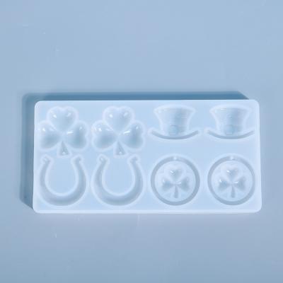 China DIY Crystal Epoxy Mold Clover Pendant Silicone Mold World Love Clover Top Hat for sale