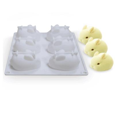 China Diy Silicone Mold 6 Holes 3D Bunny Viable Pudding Mold Bake Line Web Celebrity Cake Mold Mousse Stain for sale