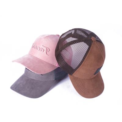 China COMMON Custom Suede Trucker Hat Covers Suede Mesh Trucker Hats 5 Panel Embroidered Leather Patch Outdoor Trucker Hats For Men Women for sale