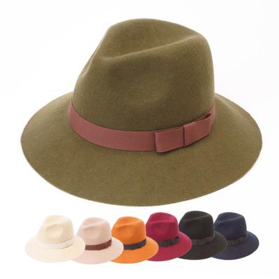 China Warm& Cozy Adults Wide Brim Bowknot Wool Fedora Hats For Women for sale