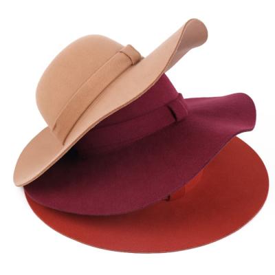 China Comfortable Custom Women Fedora Hats With Logo Ribbon Stylish Plain Wide Brim for sale