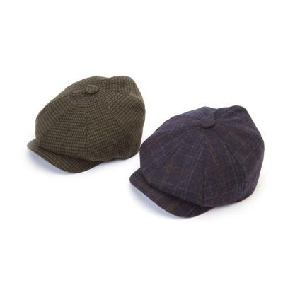 China Hot Custom Made Male Ivy Cap Hats Newsboy Logo Wool Vintage Checked Plain Green for sale