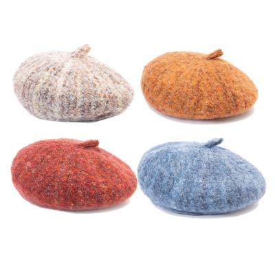 China Warm And Comfortable Mixed Yarn Outdoor Simple Winter Knitted Beret Hat Female Hat for sale