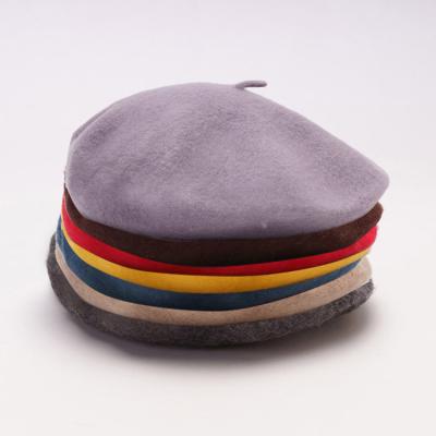 China Comfortable Female Multi Color Adults French Wool Flat Top Beanie Beret Hats for sale