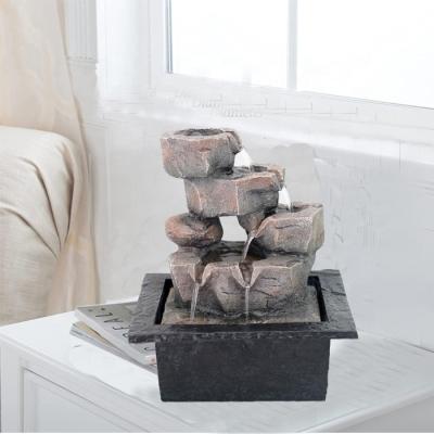 China Wholesale Indoor Resin Water Fountain Mini Tabletop Home Small Waterfall Fountain Polyresin Modern Office Balcony Rock for sale