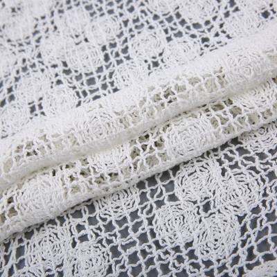 China Fashion Design Fancy Yarn Dyed White Embroidered 100% Cotton Polyester Rope Lace Fabric For Dress for sale