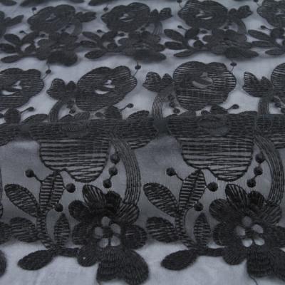 China Wholesale Fashion Customized Design Stock Embroidery Black Floral Organza Fabric Many for sale