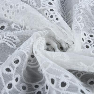 China Fashion most popular wholesale white sheer chiffon rose embroidery fabric in stock for sale