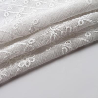 China Fashion Textiles Supplies Eyelets Embroidered White Georgette Tulle Lace Fabric Embroidery for sale