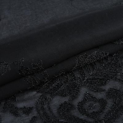 China Fashion Newcomers Black Embroidery High Quality French Rolls Woven Chiffon Fabric Fashion Embroidered Customized Color OEM Accept TUV for sale