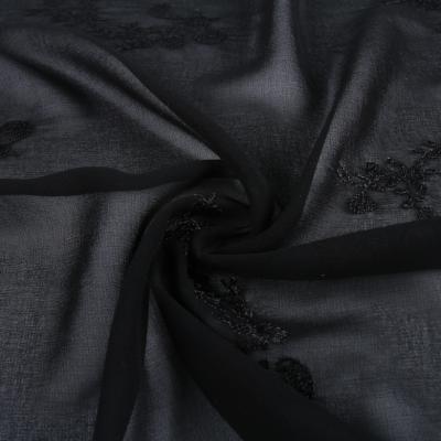 China High quality black embroidered fashion chiffon polyester lace fabric for summer clothes for sale