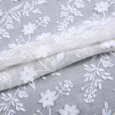 China Fashion You Tulle Fabric For Dress Chiffon 3d Flower Free Sample Floral Embroidered White Lace With All Over 3D Embroidery Fashion for sale