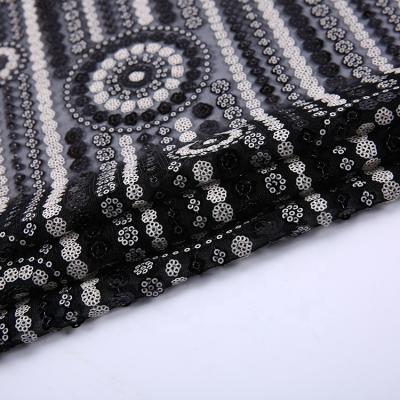 China Fashion Good Quality 100 Mesh Poly Embroidered Net Black Sequin Fabric for sale