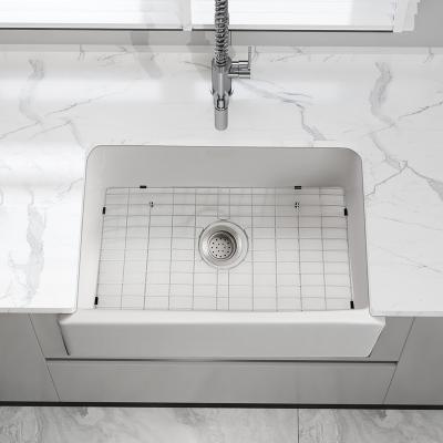 China Without Faucet Binli Rectangular Apron Front Cabinet Wash Sink Basin With LOWER GRID AND STAINER Farmhouse Kitchen for sale