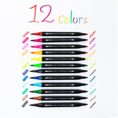 China Hat Off Different Fiber Plastic Art Marker Pens Custom 12 Colors Good Quality From Aihao for sale