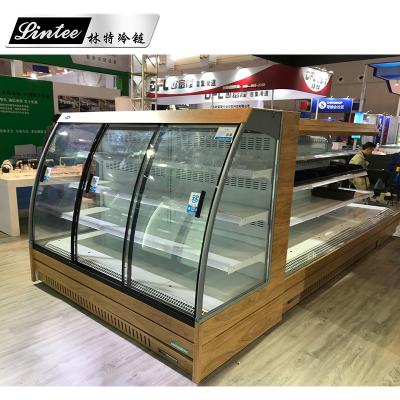 China Single-temperature Half Lintee Height Glass Door Supermarket Fruit Vegetable Showcase Refrigerated Machine for sale