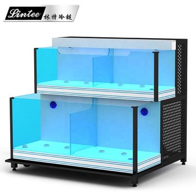 China Fresh Fish Glass Display Restaurant Single-temperature Lintee Supermarket Stainless Steel Swimming Pool Tank Aquarium Live Cooling Refrigeration Equipment for sale