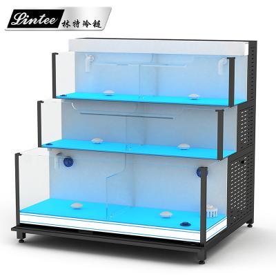 China Single-Temperature Lintee Commercial Supermarket LED Light Glass Seafood Live Fish Selling Display Tank Aquarium Fridge Pool Crate Cooler Equipment for sale