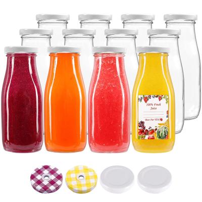 China 280ml Beverage Bottle Glass Drinking Milk Bottles With Gold Metal Airtight Lids, For Milk Juice Coffee for sale