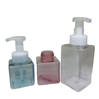 China Plastic Lotions 450ml Square Clear Pink Green Foam Pump Bottles Hand Soap Liquid for sale