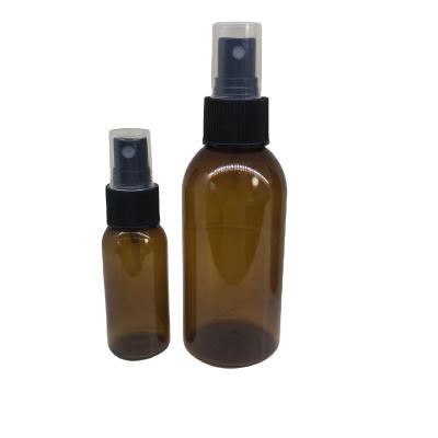 China Use for 4oz Boston Round Hand Lotion Amber Pet Bottles with Sprayer, Boston Round Hair Shampoo Plastic Bottle Packaging for sale