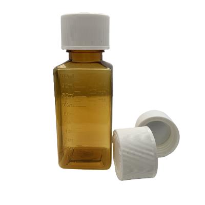 China Cough syrup or medical liquid using 100ml square amber syrup liquid bottle with resistant cap for cough syrup pharmaceutical package for sale