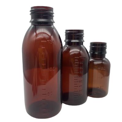 China Cough Syrup Or Medical Liquid Using 150ml Pet Cough Syrup Plastic Bottle, Amber Liquid Medicine Bottles for sale