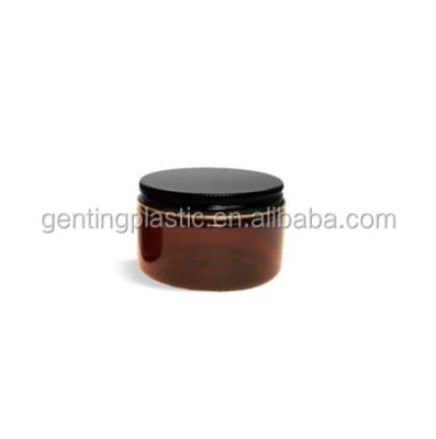 China Non Spill Plastic Jars , 4 Oz Amber PET Heavy Wall Jars With Lined Black Metal Caps for sale