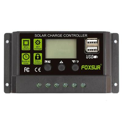 China Auto Solar Controller 10A 20A 30A Dual USB Charger Controller Mini PWM Push Panel Battery Charging Charger for sale