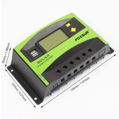 China FOXSUR Charger Controller 40A PWM 12V 24V LCD Solar Panel Solar Automatic Charge Discharge Regulator with 5V USB, Adjustable Parameter for sale