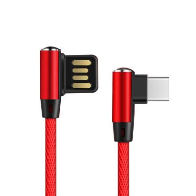 China Mobile Phone Factory Price Durable Braided Data Charging Right Angle Type C Mobile Phone USB Cable for sale