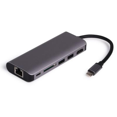 China Docking 3.0 USB C Adapter Hub to HD-MI+USB3.0*2+SD Card Reader+RJ45+PD for sale