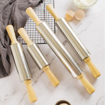 China Hot Selling Commonly Used Family Tools Solid Stainless Steel Used Pastry Pin For Baking Pin Embossed Wood for sale