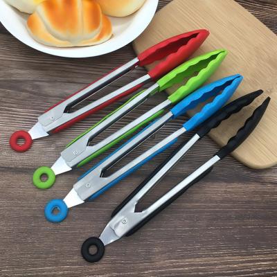 China Hot Selling Amazon Minimalist Fast Delivery Top Quality Stainless Steel Silicone Baking Utensils Food Clip Tongs for sale