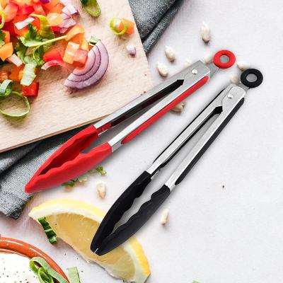 China China factory minimalistic food grade silicone plastic BBQ clamp food tongs vegetable pizza bread taking food tongs for sale