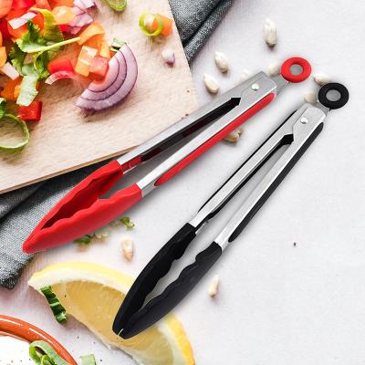 China Wholesale Minimalist China Silicone Stainless Steel Heavy Duty Barbecue Locking Food Tongs For Kitchen for sale