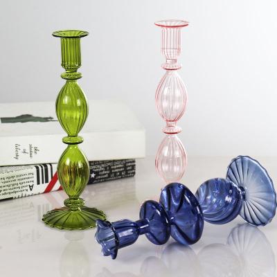 China Home Decoration Wedding Decoration Colorful Glass Crystal Candle Holders Jar Flaky Glass Candlestick Holder for sale